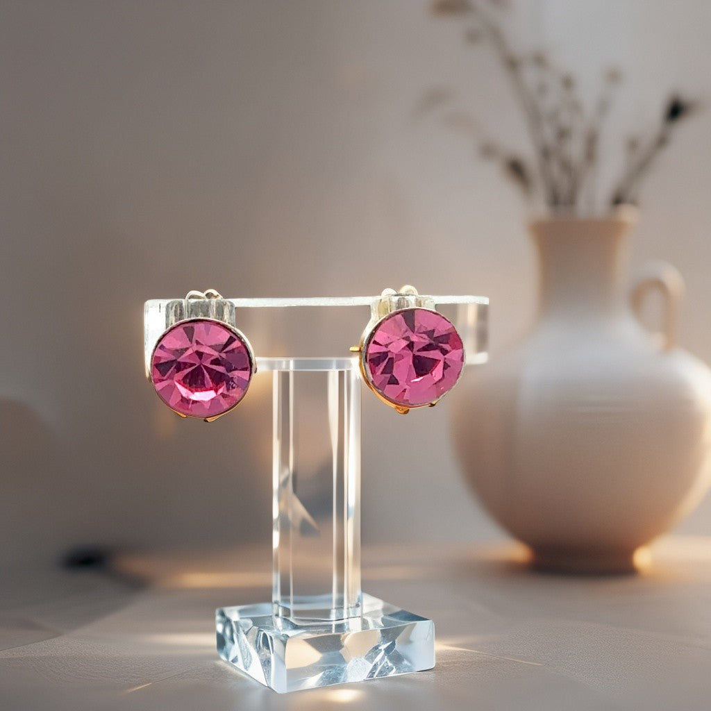 💎 Ohrring Silber 925 – 2,10 g mit pinken Glassteinen