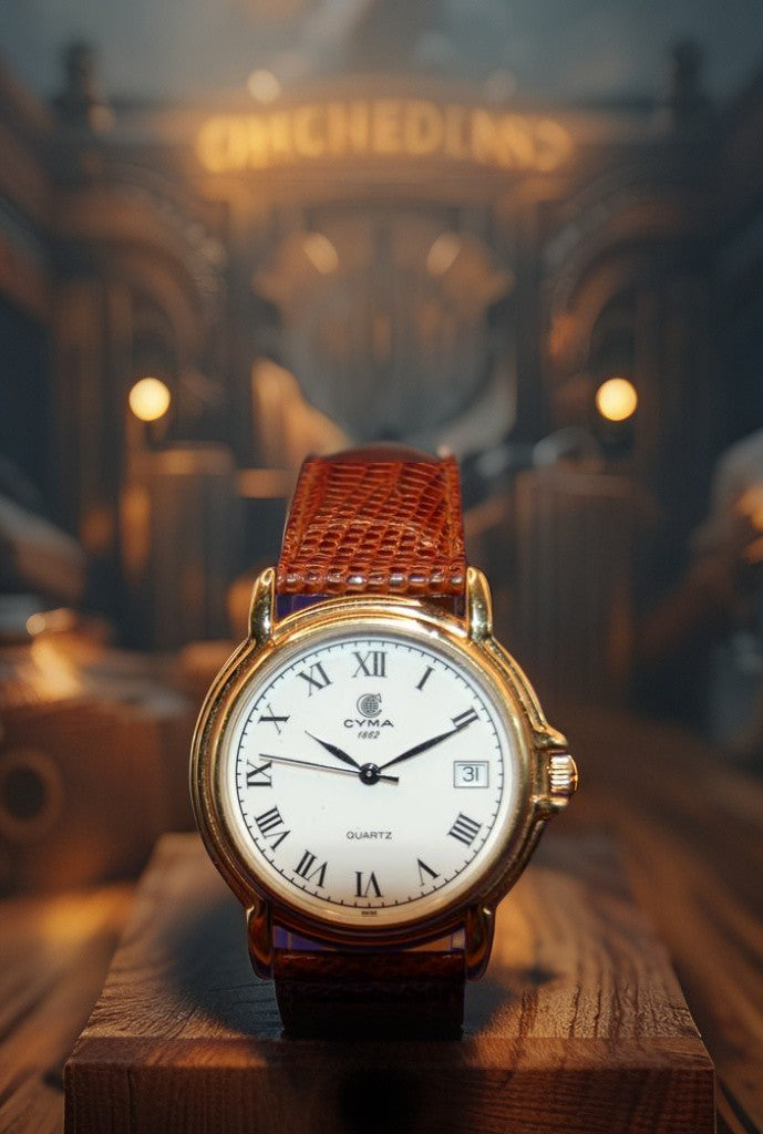 Cyma Armbanduhr – Quartz, Schweizer Uhrwerk, vergoldetes Gehäuse – Originalband & Dornschließe – Top-Zustand