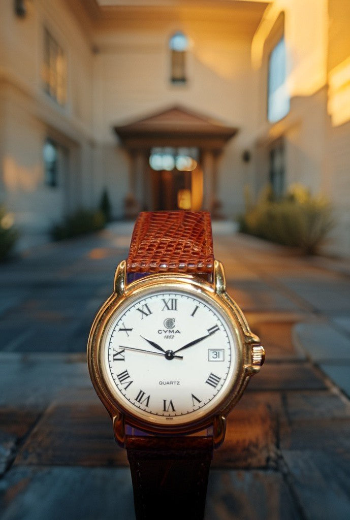 Cyma Armbanduhr – Quartz, Schweizer Uhrwerk, vergoldetes Gehäuse – Originalband & Dornschließe – Top-Zustand