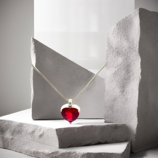 Kette Silber 925 – 15,89 g, 45 cm mit Herzanhänger und rotem Stein