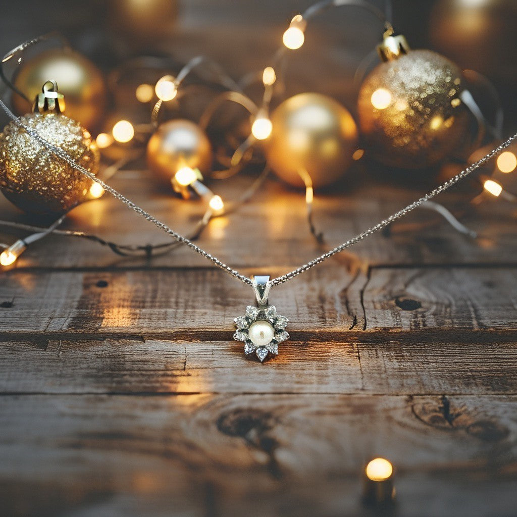 Kette Silber 925 – 3,35 g, 45 cm mit Perlen- und Zirkonia-Anhänger