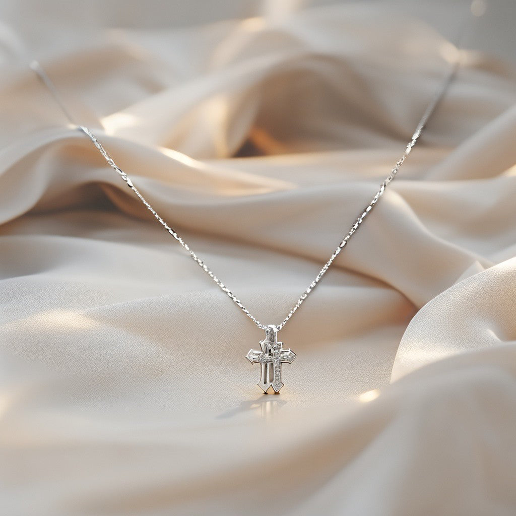 Silberkette 2,07 g – 925 – 46 cm – Zwei Kreuzanhänger