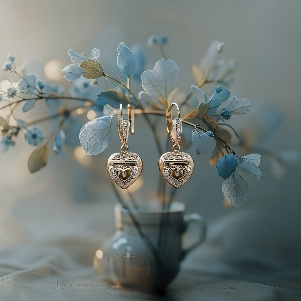 Hängende 925er Silber-Ohrringe mit Zirkonia – Herzform, 3 cm, 7,79 g