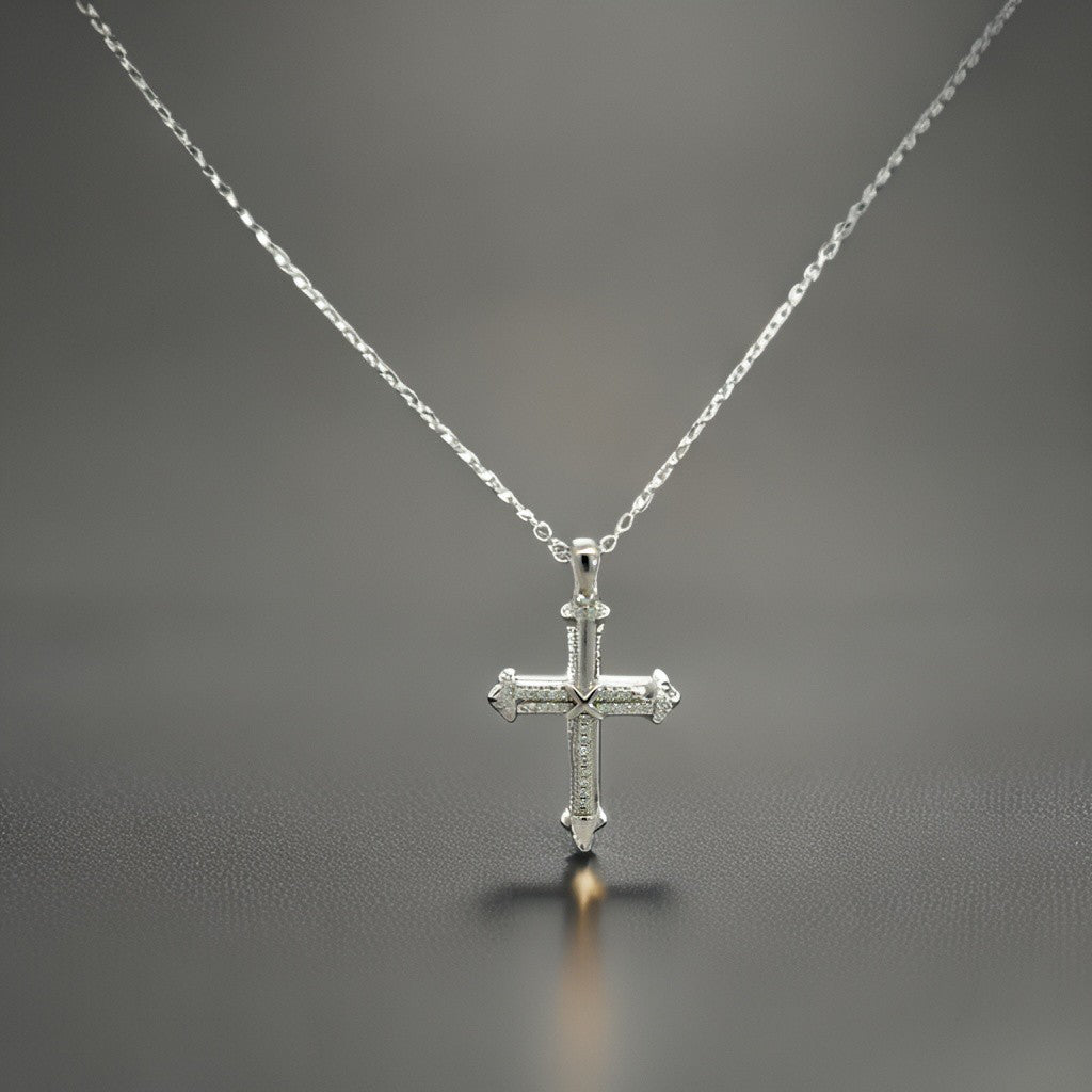 Silberkette – 3,90 g – 47 cm – moderner Kreuzanhänger mit klaren Zirkonia