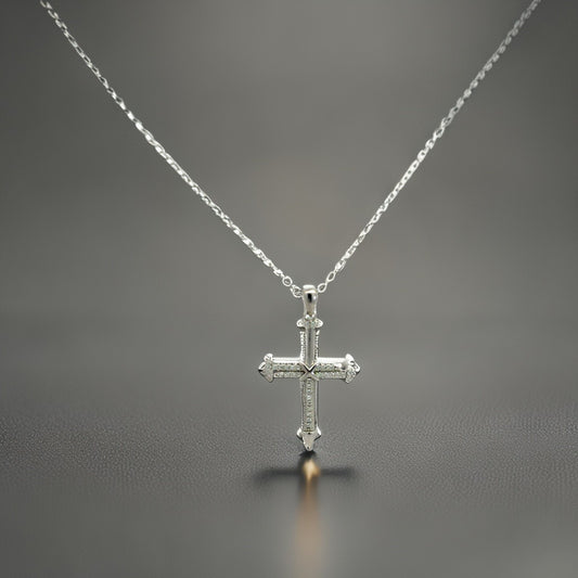 Silberkette – 3,90 g – 47 cm – moderner Kreuzanhänger mit klaren Zirkonia