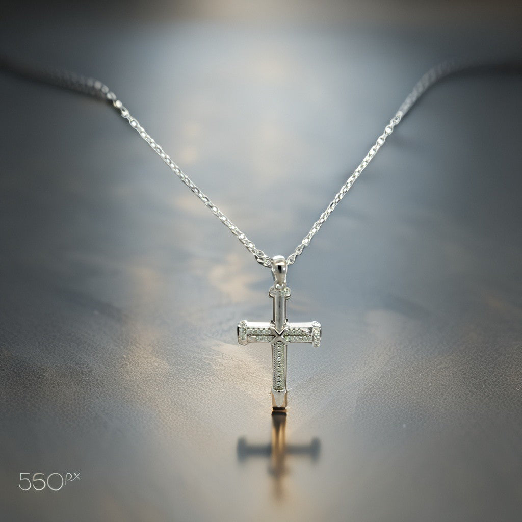 Silberkette – 3,90 g – 47 cm – moderner Kreuzanhänger mit klaren Zirkonia
