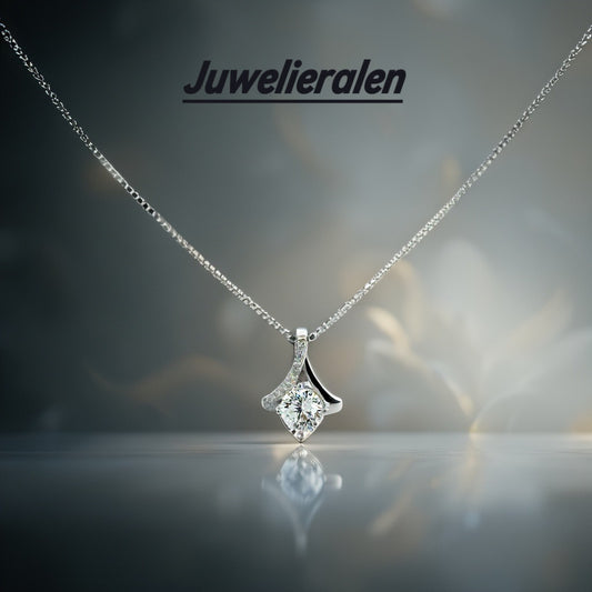 925 Silberkette mit Zirkonia Anhänger – 46 cm Damenkette Sterlingsilber