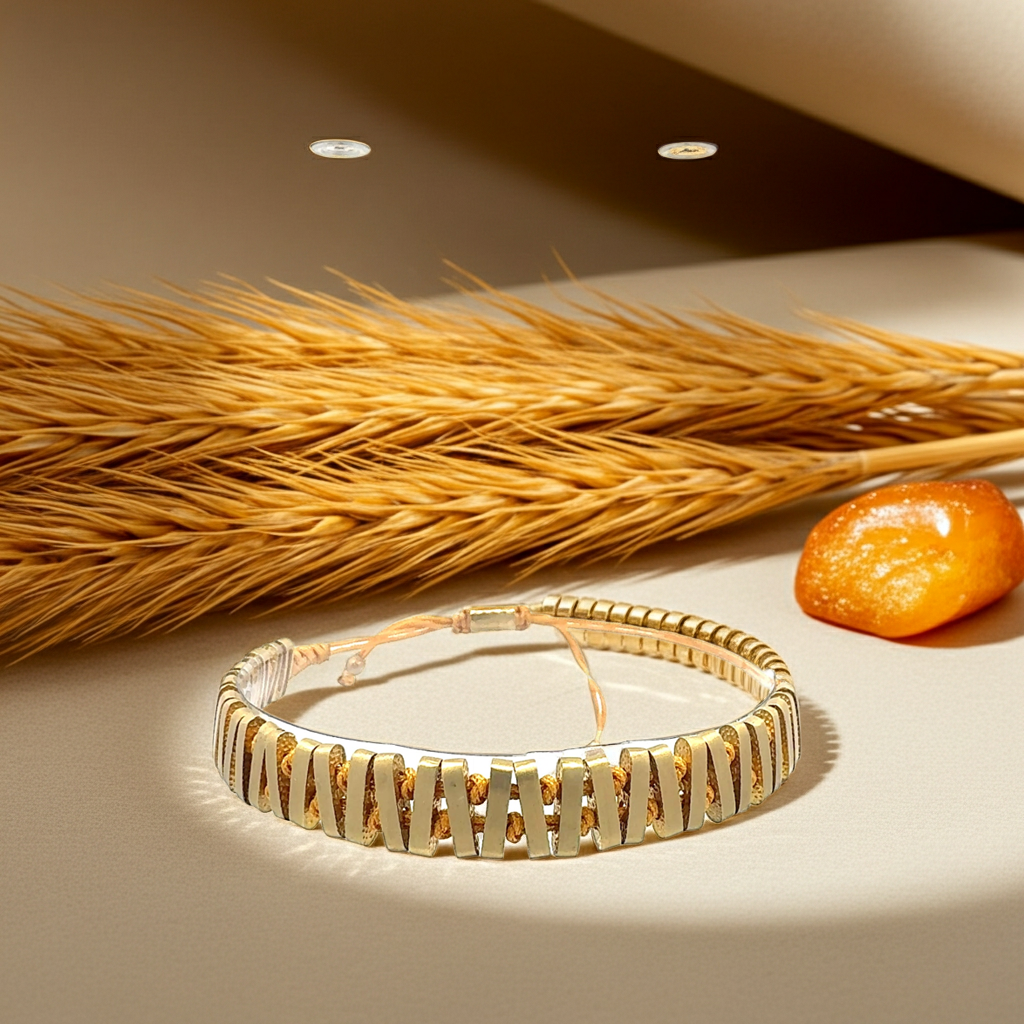Elegantes Bronze-Armband "Meridian" | Gold & Beige | Handgefertigt & Verstellbar