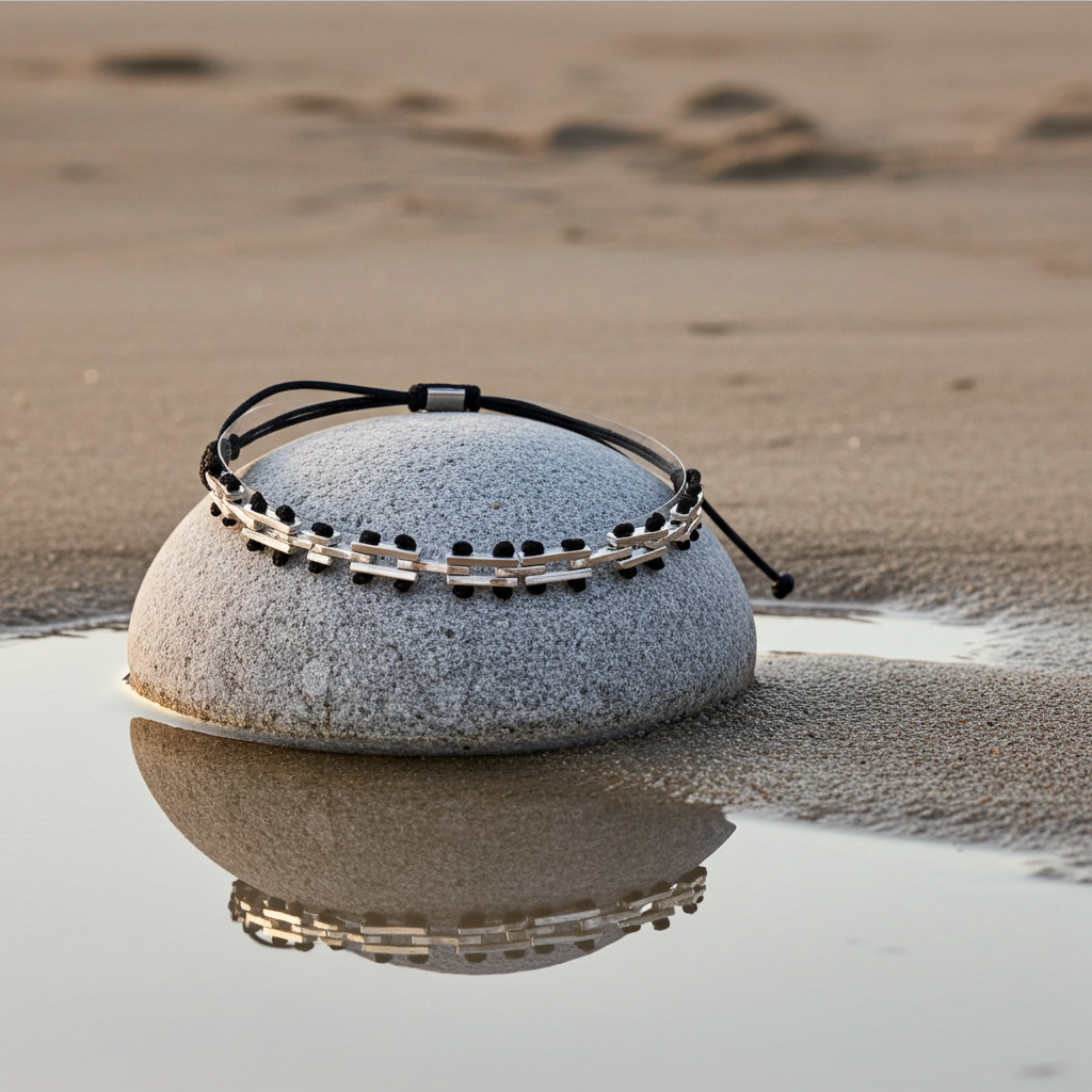 Modernes Glieder-Armband "Struktur" | Minimalistisch & Verstellbar | Silber-Schwarz oder Silber-Blau