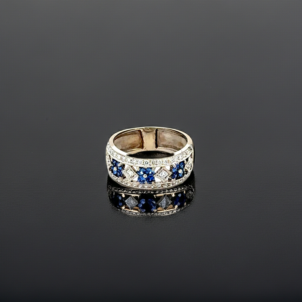 Ring 750 Weiß-/Gelbgold – Saphire & Diamanten – 5,43 g