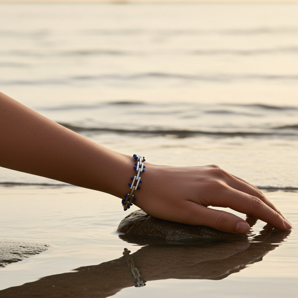 Modernes Glieder-Armband "Struktur" | Minimalistisch & Verstellbar | Silber-Schwarz oder Silber-Blau