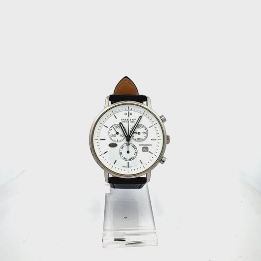 Chronographe Haas & Cie pour hommes | Swiss Made | Acier inoxydable | Bracelet en cuir | Classique