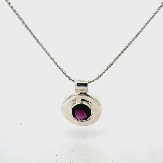 Silberkette 925 mit pinkem Stein Anhänger – 18,45g, 56cm