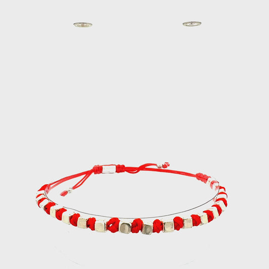 Würfel-Armband "Cubo" | Silber & Rot | Geometrisch & Handgefertigt