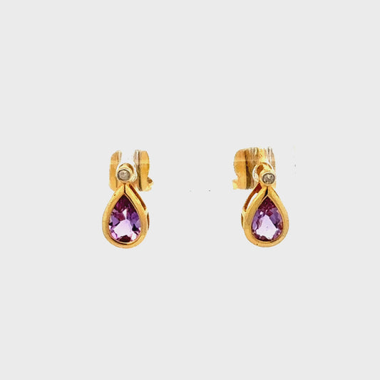 Gelbgold Ohrringe 585 – Stecker – Brillanten & Amethysten