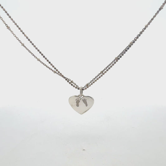 Kette Silber 925 – 4,90 g, 47 cm mit Herz-Anhänger und Fuß-Motiv