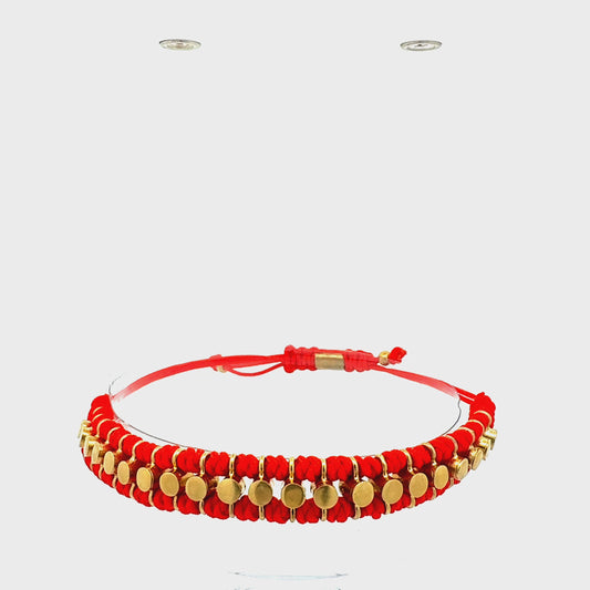 Statement-Armband "Aurelia" | Gold & Rot | Handgefertigt & Verstellbar
