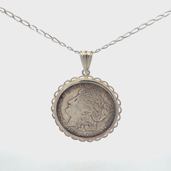 Silberkette 925 mit Dollar-Münzanhänger 65 cm – 360° Ansicht und Details