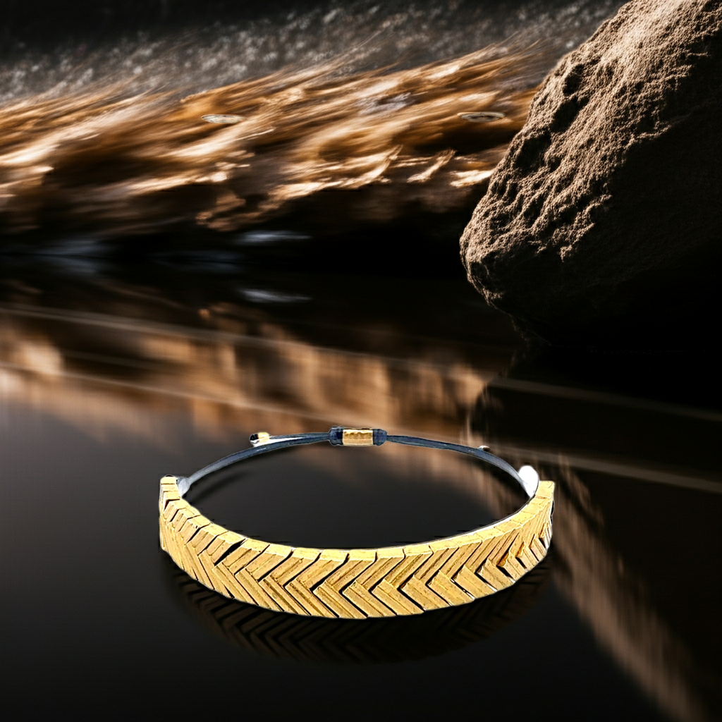 Statement-Armband "Momentum" | Gold & Schwarz | Fischgrätmuster | Verstellbar
