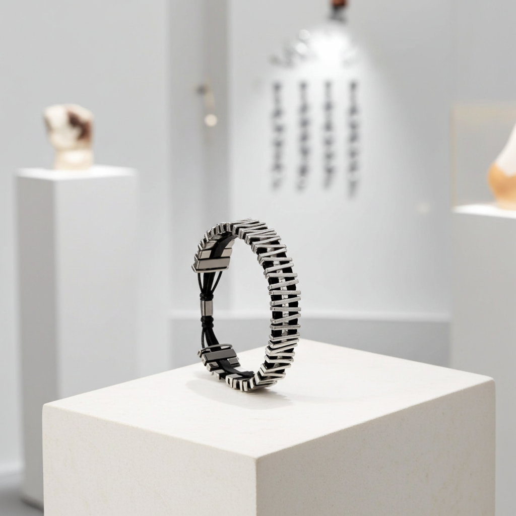 Statement-Armband "Dynamik" | Silber & Rot | Geometrisch & Verstellbar