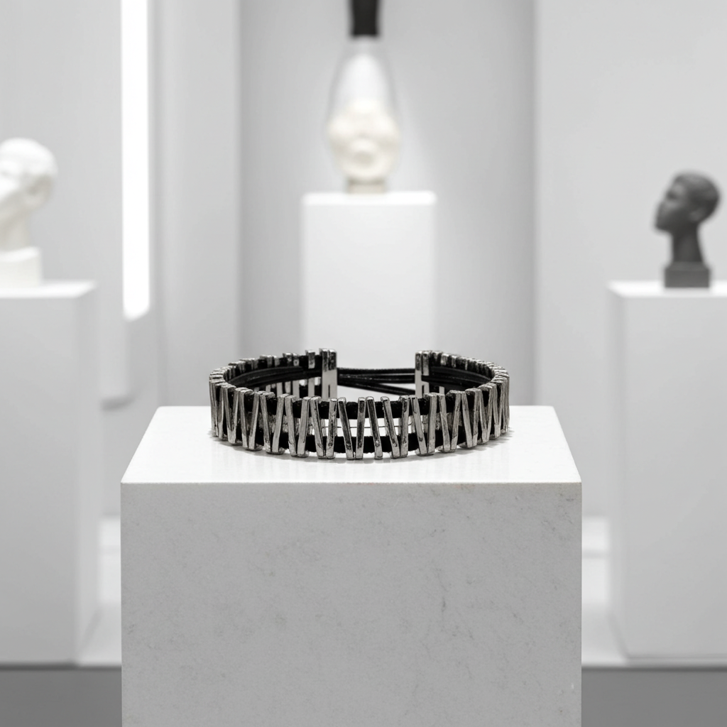 Statement-Armband "Dynamik" | Silber & Rot | Geometrisch & Verstellbar