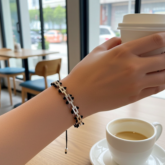 Modernes Glieder-Armband "Struktur" | Minimalistisch & Verstellbar | Silber-Schwarz oder Silber-Blau