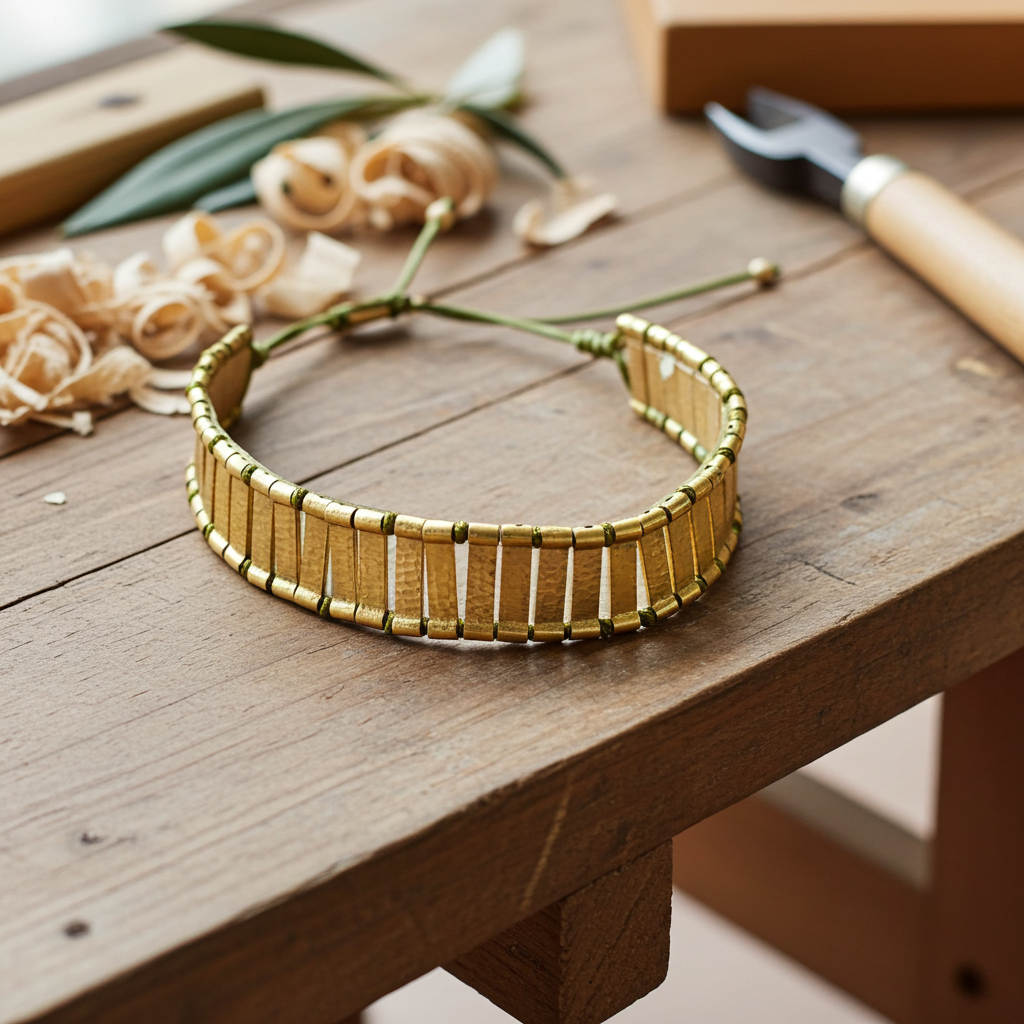 Armband "Talisman" | Gold & Olivgrün | Gehämmerte Optik & Verstellbar