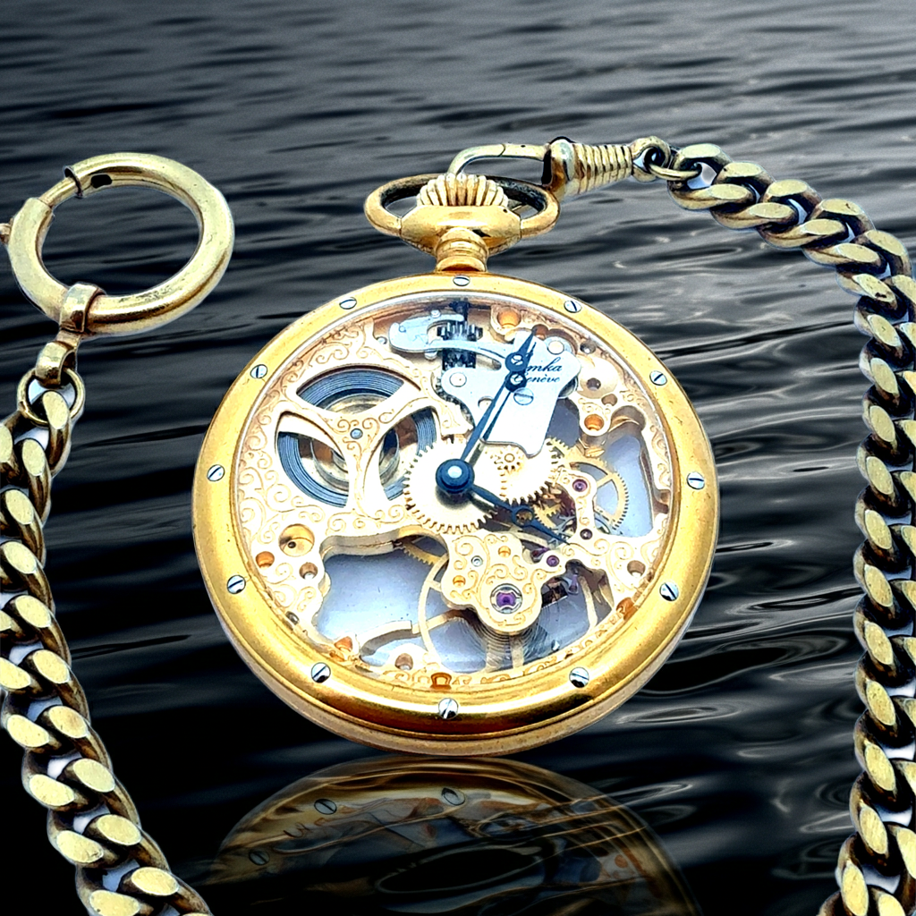 Exquisite EMKA Genève Doppel-Skelett-Taschenuhr