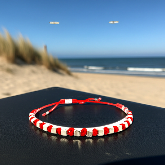 Würfel-Armband "Cubo" | Silber & Rot | Geometrisch & Handgefertigt